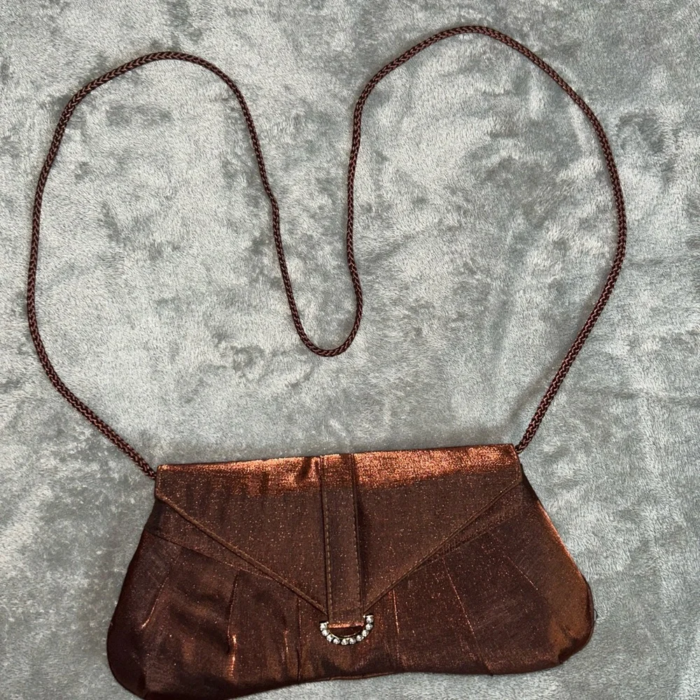 Gunne Sax Brown Clutch Wristlet with Metallic Clasp